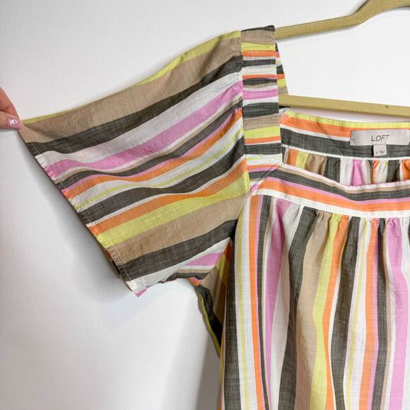 NWOT LOFT Striped Tee Shirt square neck 100% cotton A-line 3213 - Picture 3 of 8